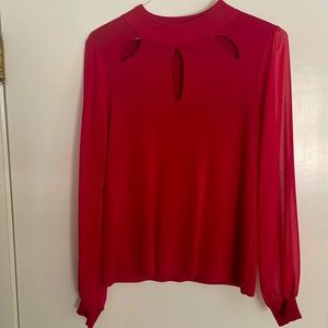 Cutout Front Sweater with Gauzy Sleeve